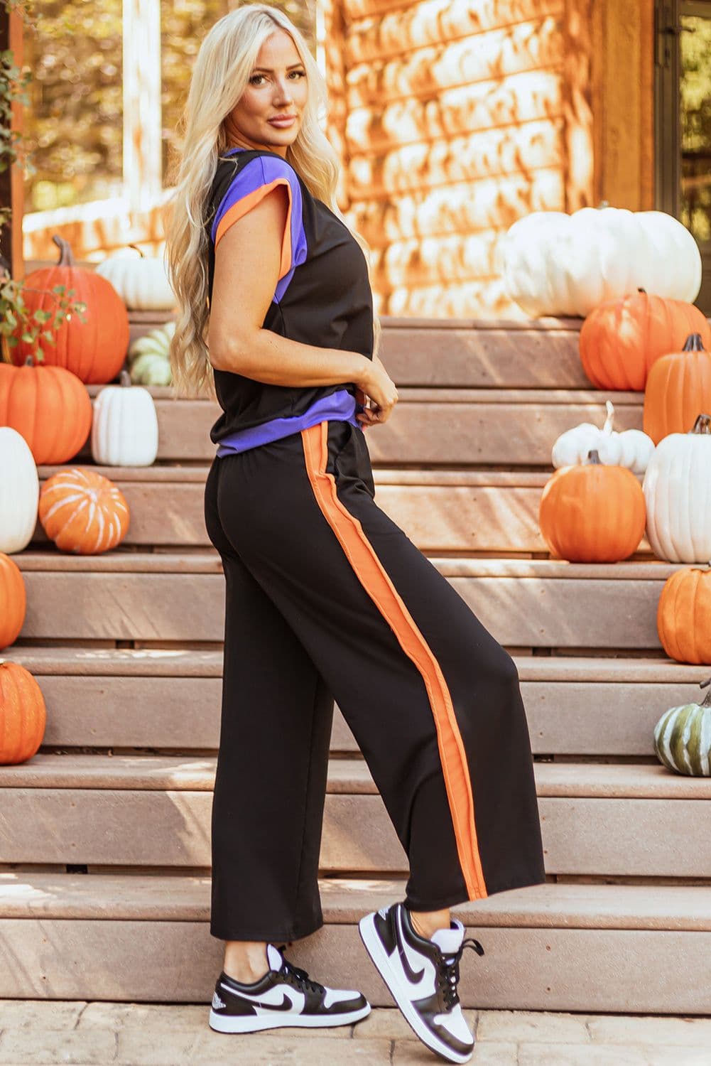 image-Strawberry Pink Color Block Detail Casual Two-piece Set