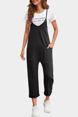 image-Rose Red Black Pocketed Adjustable Spaghetti Strap Straight Leg Jumpsuit