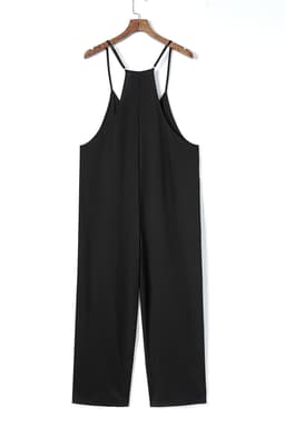 image-Rose Red Black Pocketed Adjustable Spaghetti Strap Straight Leg Jumpsuit