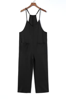 image-Rose Red Black Pocketed Adjustable Spaghetti Strap Straight Leg Jumpsuit