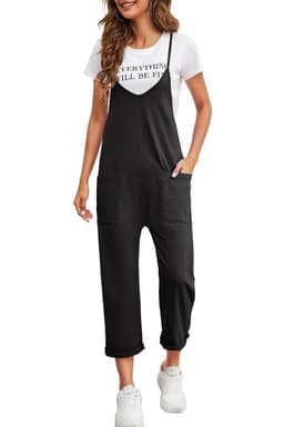 image-Rose Red Black Pocketed Adjustable Spaghetti Strap Straight Leg Jumpsuit