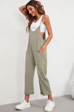 image-Rose Red Black Pocketed Adjustable Spaghetti Strap Straight Leg Jumpsuit