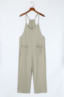 image-Rose Red Black Pocketed Adjustable Spaghetti Strap Straight Leg Jumpsuit