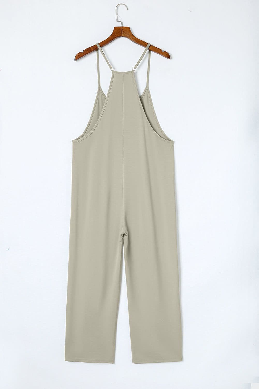 image-Rose Red Black Pocketed Adjustable Spaghetti Strap Straight Leg Jumpsuit