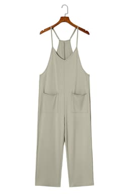 image-Rose Red Black Pocketed Adjustable Spaghetti Strap Straight Leg Jumpsuit