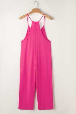 image-Rose Red Black Pocketed Adjustable Spaghetti Strap Straight Leg Jumpsuit