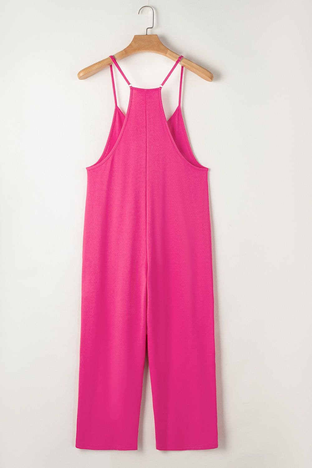 image-Rose Red Black Pocketed Adjustable Spaghetti Strap Straight Leg Jumpsuit