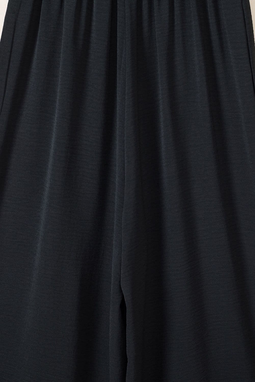 image-Black Smocked Sleeveless Wide Leg Jumpsuit with Pockets