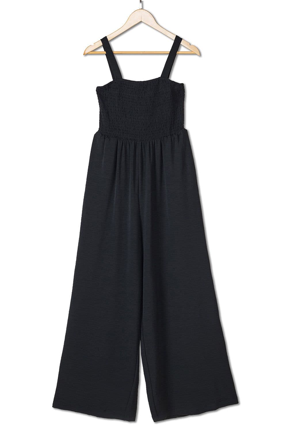 image-Black Smocked Sleeveless Wide Leg Jumpsuit with Pockets