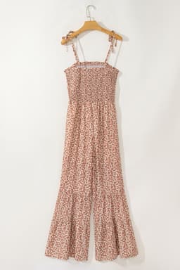 image-Dusk Blue Thin Straps Smocked Bodice Wide Leg Floral Jumpsuit