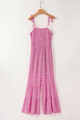 image-Dusk Blue Thin Straps Smocked Bodice Wide Leg Floral Jumpsuit