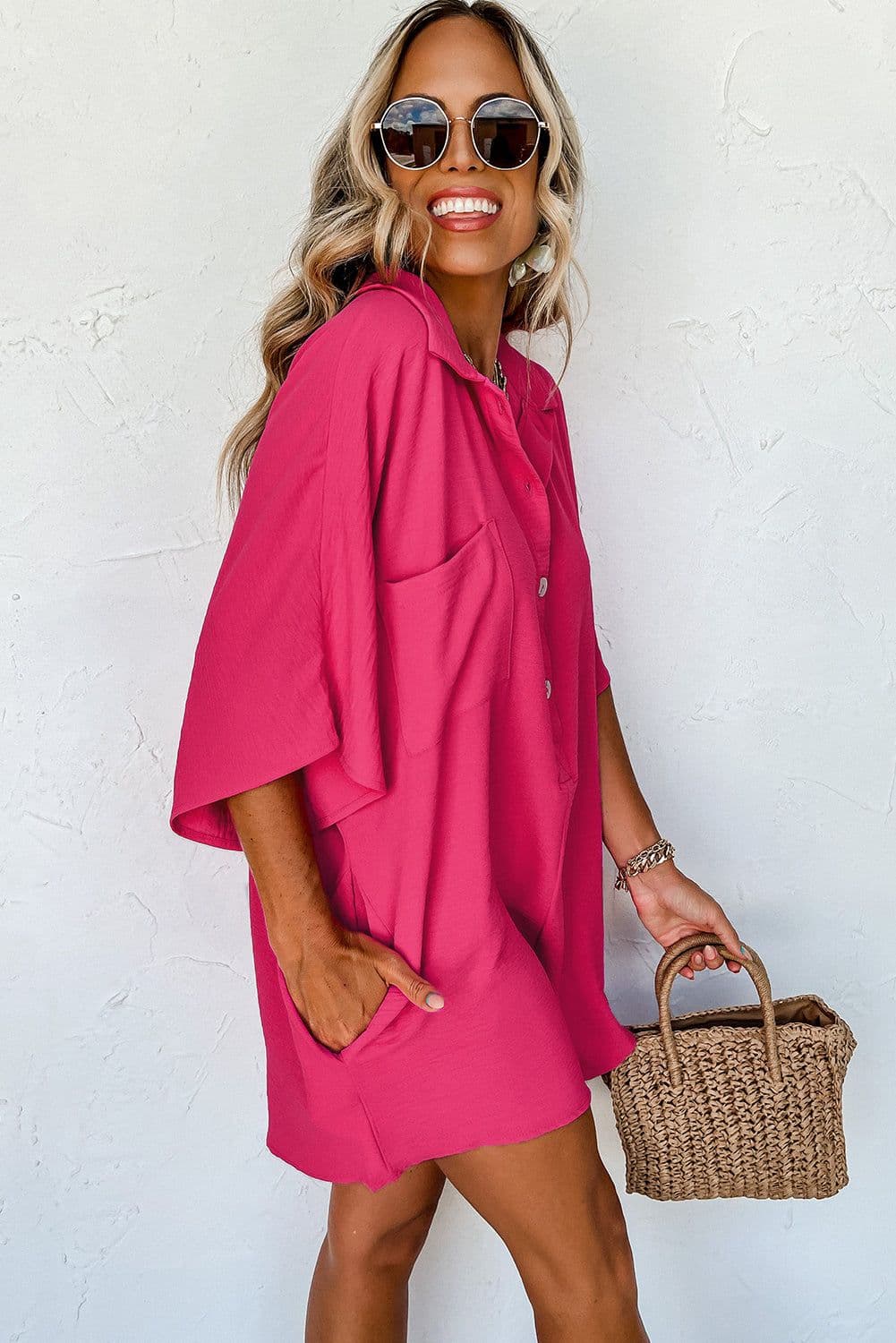 image-Black Half Button Collared Loose Romper
