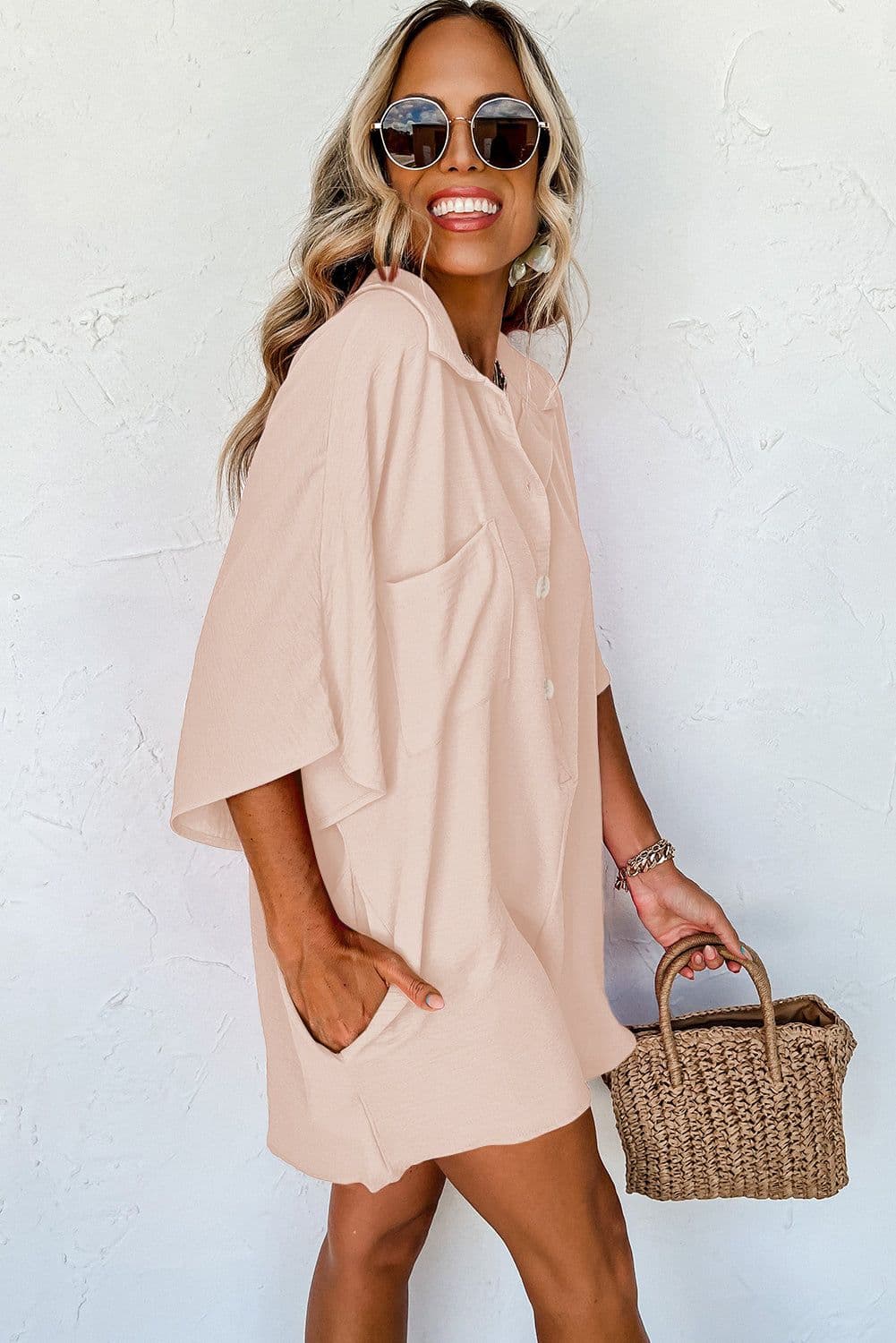 image-Black Half Button Collared Loose Romper