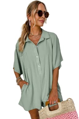 image-Black Half Button Collared Loose Romper