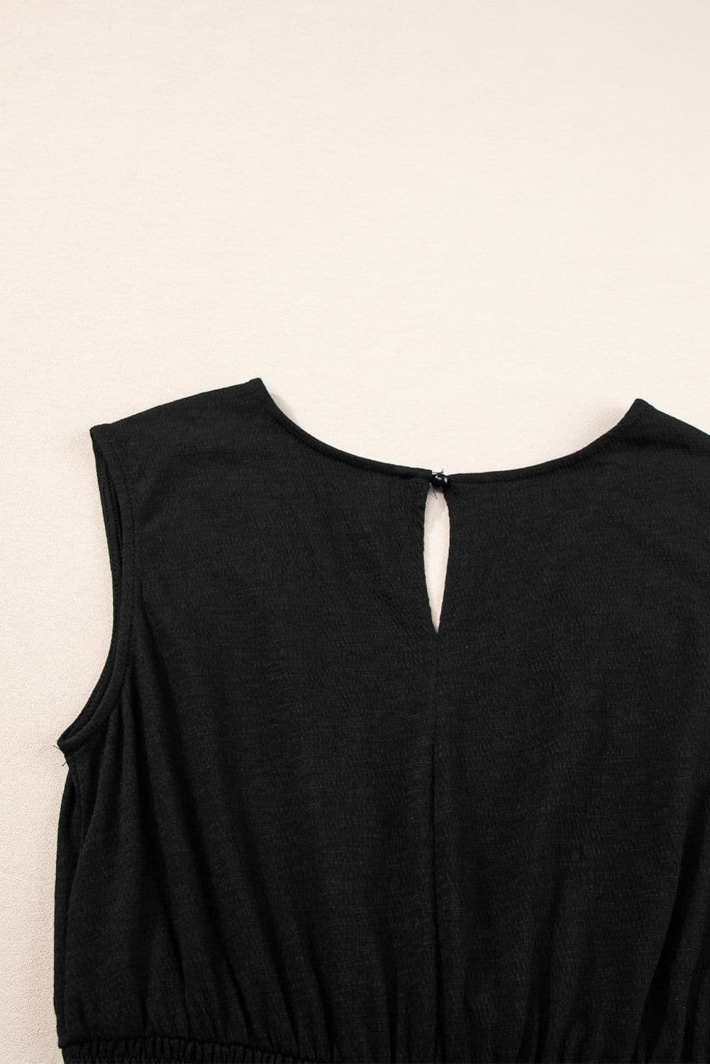 image-Black Shirred High Waist Sleeveless V Neck Jumpsuit