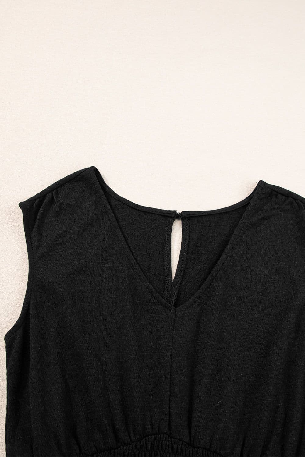 image-Black Shirred High Waist Sleeveless V Neck Jumpsuit
