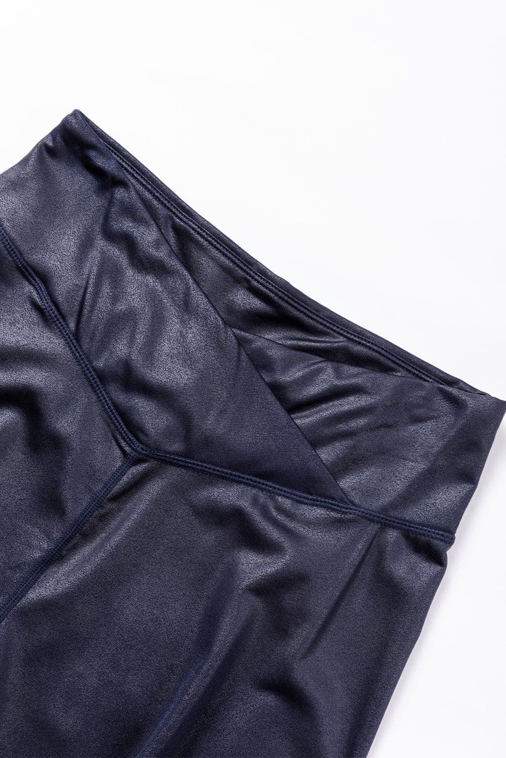 image-Black Crossed Dip Waist Sleek Leather Leggings