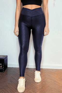 image-Black Crossed Dip Waist Sleek Leather Leggings
