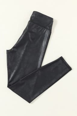 image-Black Crossed Dip Waist Sleek Leather Leggings