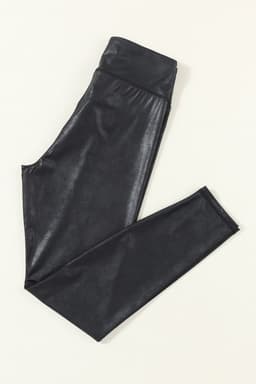 image-Black Crossed Dip Waist Sleek Leather Leggings