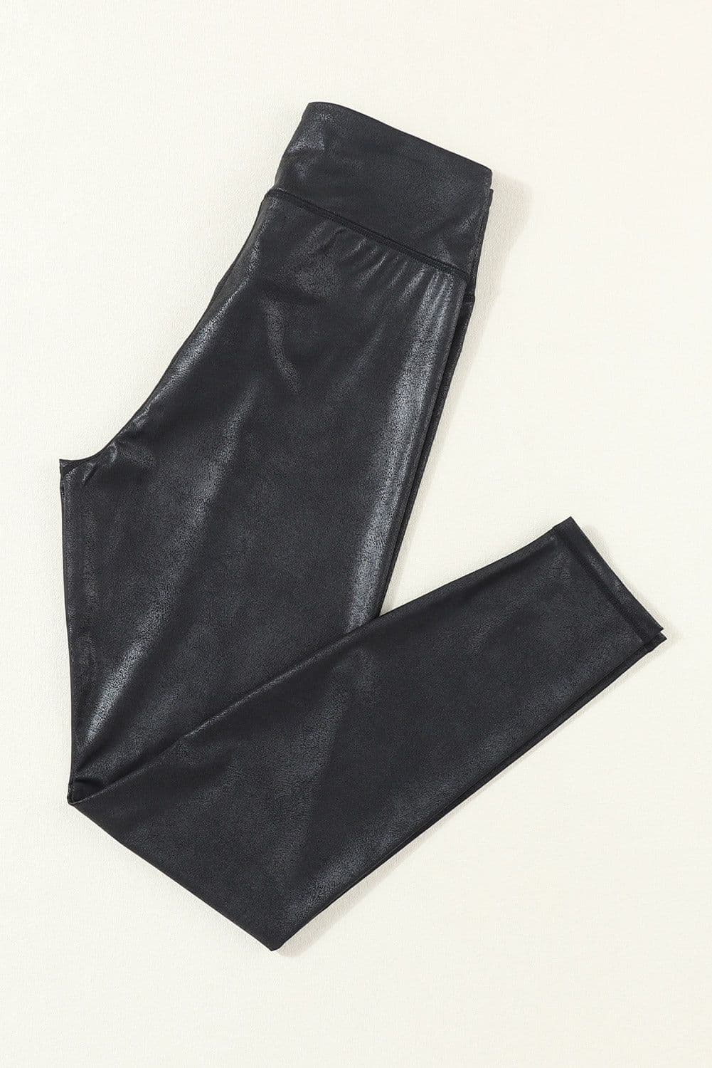 image-Black Crossed Dip Waist Sleek Leather Leggings