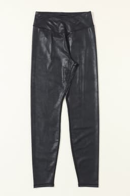 image-Black Crossed Dip Waist Sleek Leather Leggings