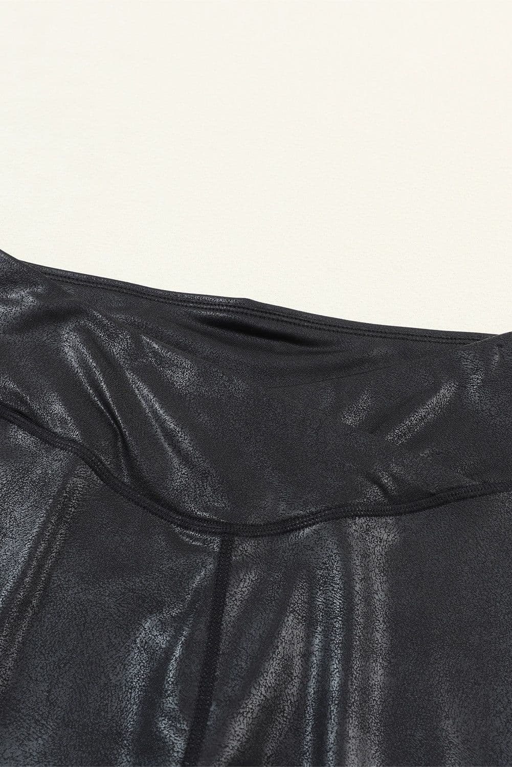 image-Black Crossed Dip Waist Sleek Leather Leggings