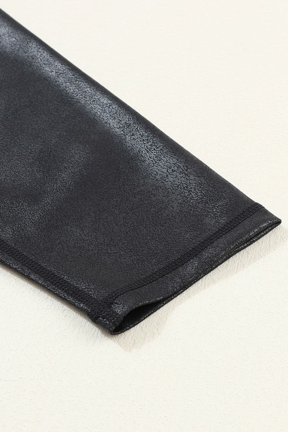 image-Black Crossed Dip Waist Sleek Leather Leggings