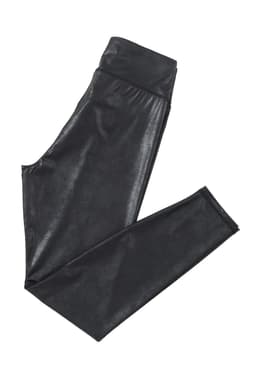 image-Black Crossed Dip Waist Sleek Leather Leggings