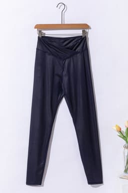 image-Black Crossed Dip Waist Sleek Leather Leggings