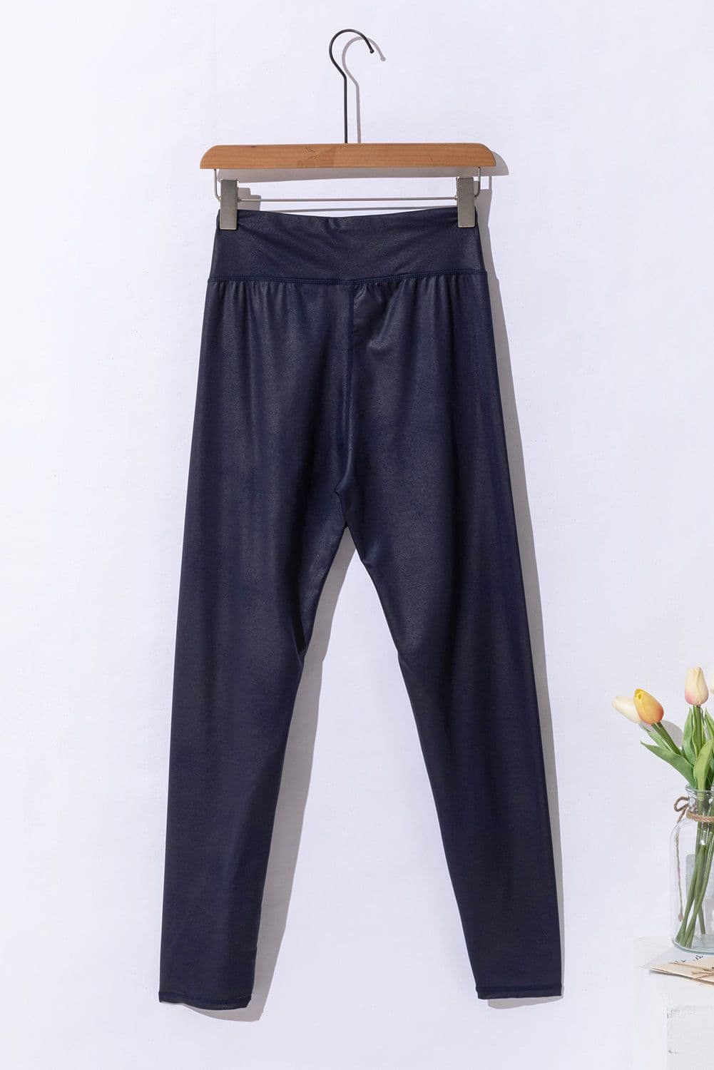 image-Black Crossed Dip Waist Sleek Leather Leggings