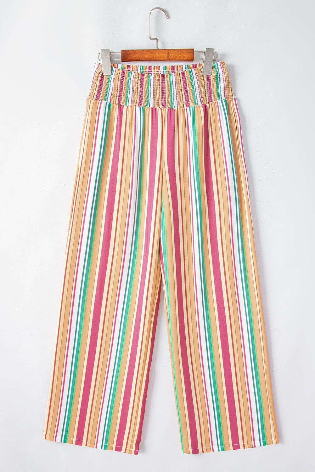 image-Multicolor Striped Smocked High Waist Wide Leg Pants