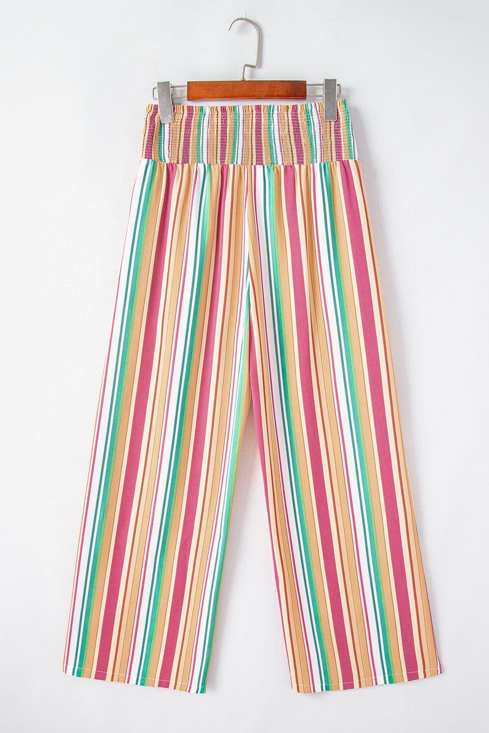 image-Multicolor Striped Smocked High Waist Wide Leg Pants