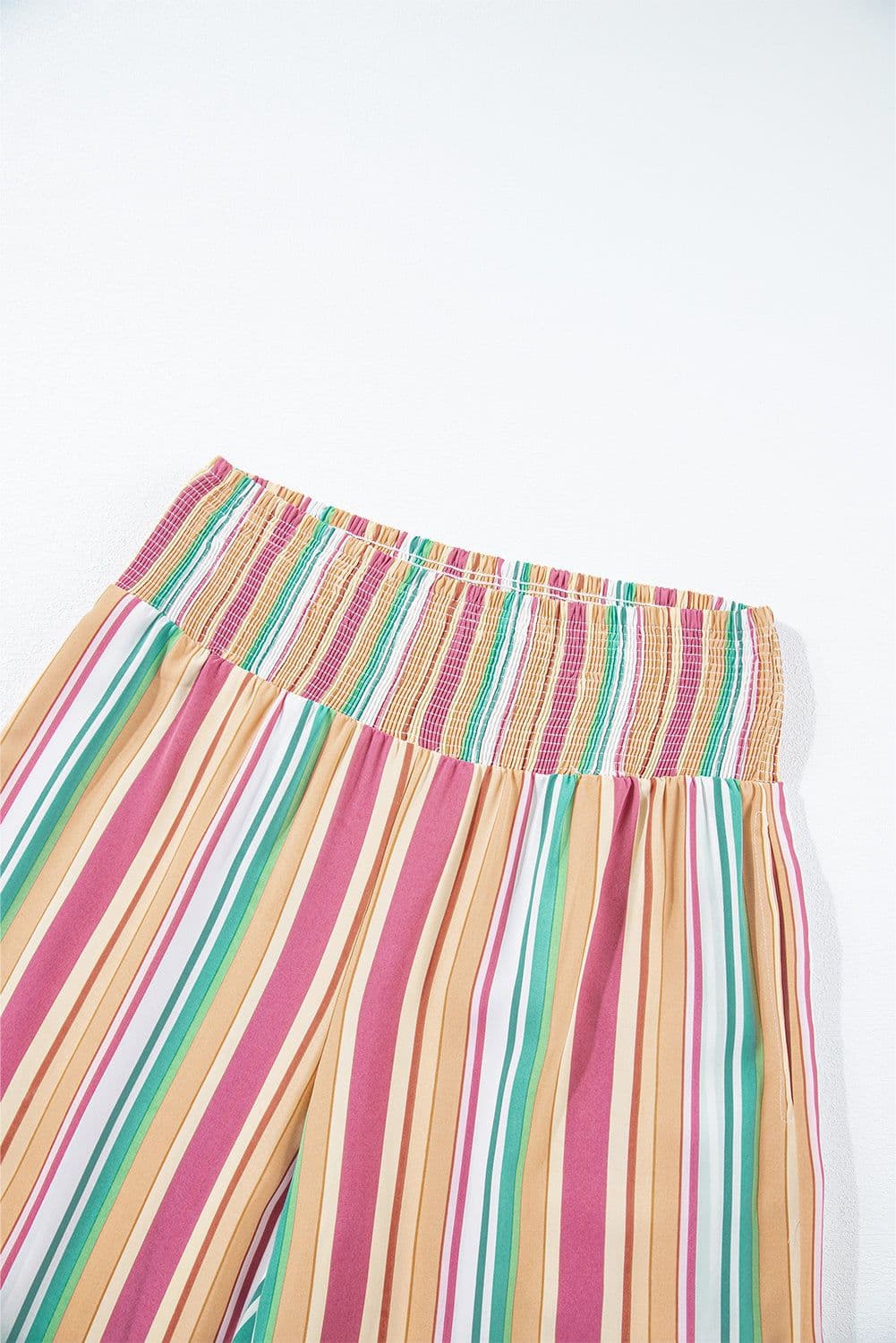 image-Multicolor Striped Smocked High Waist Wide Leg Pants