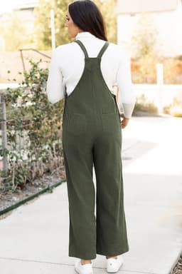 image-Jungle Green Solid Pocketed Loose Fit Corduroy Overall