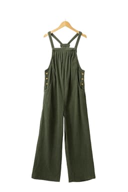 image-Jungle Green Solid Pocketed Loose Fit Corduroy Overall