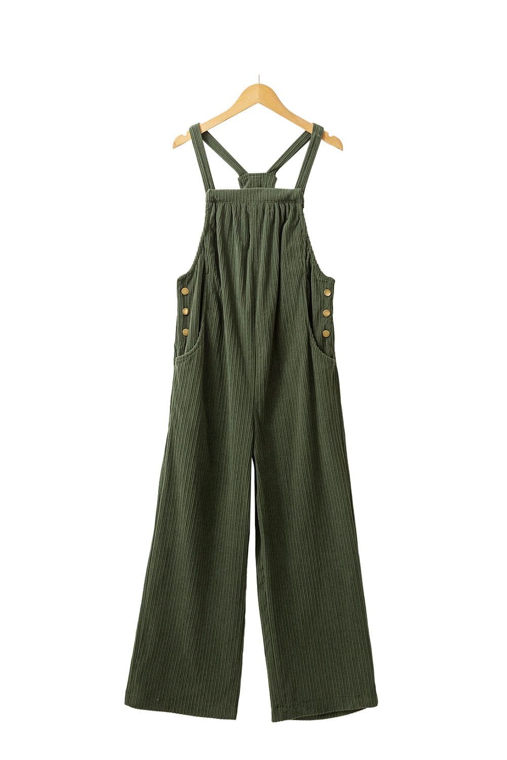 image-Jungle Green Solid Pocketed Loose Fit Corduroy Overall