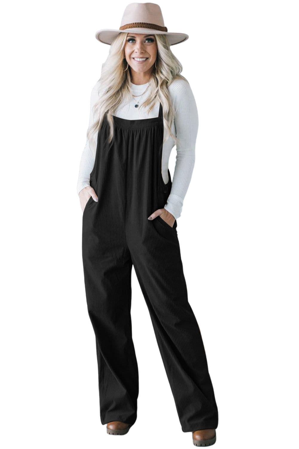 image-Jungle Green Solid Pocketed Loose Fit Corduroy Overall