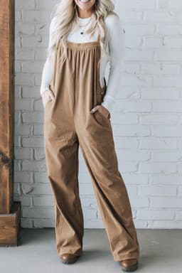 image-Jungle Green Solid Pocketed Loose Fit Corduroy Overall