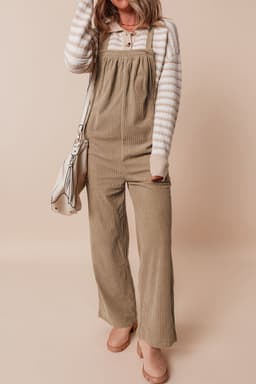 image-Jungle Green Solid Pocketed Loose Fit Corduroy Overall