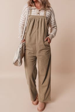 image-Jungle Green Solid Pocketed Loose Fit Corduroy Overall