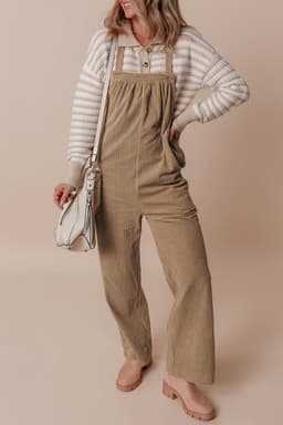 image-Jungle Green Solid Pocketed Loose Fit Corduroy Overall