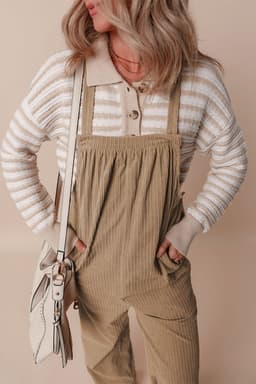 image-Jungle Green Solid Pocketed Loose Fit Corduroy Overall