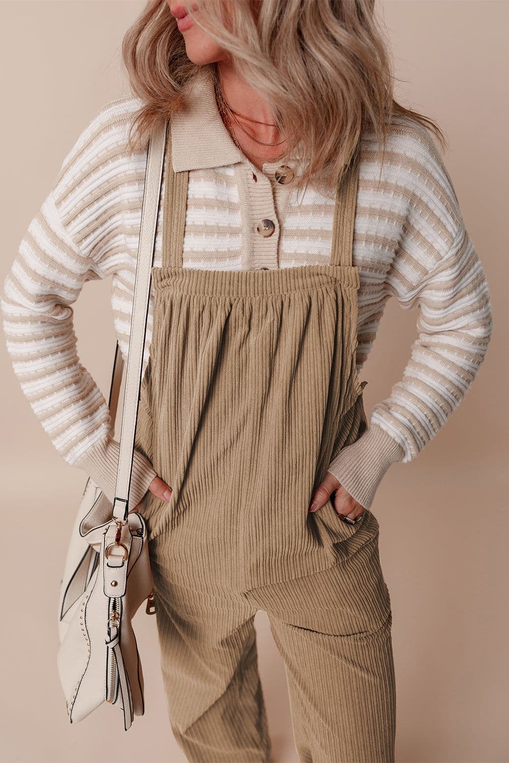 image-Jungle Green Solid Pocketed Loose Fit Corduroy Overall