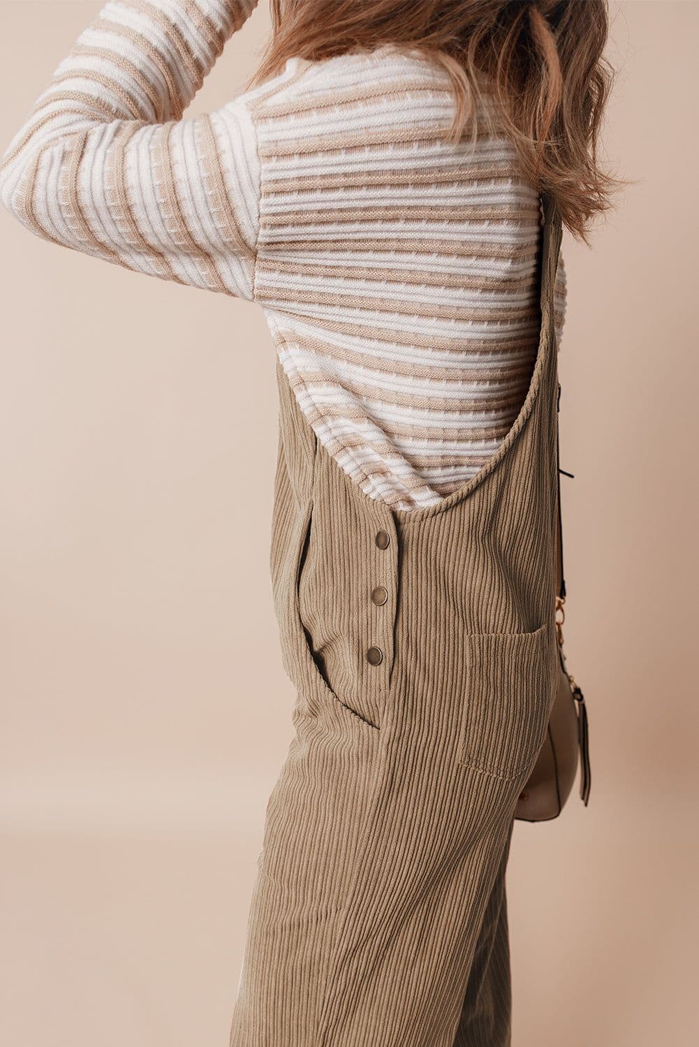 image-Jungle Green Solid Pocketed Loose Fit Corduroy Overall