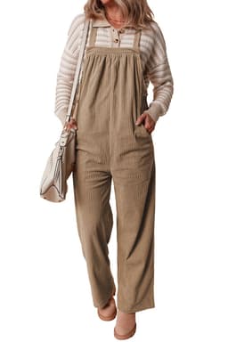 image-Jungle Green Solid Pocketed Loose Fit Corduroy Overall