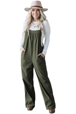 image-Jungle Green Solid Pocketed Loose Fit Corduroy Overall
