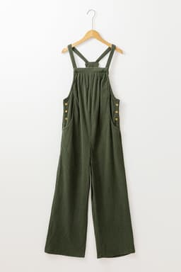 image-Jungle Green Solid Pocketed Loose Fit Corduroy Overall