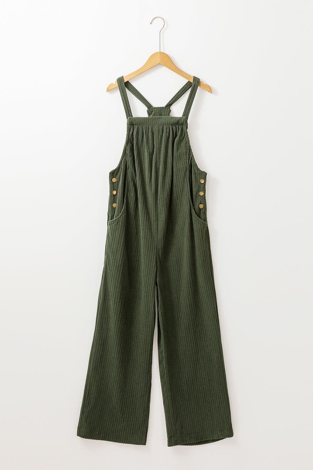 image-Jungle Green Solid Pocketed Loose Fit Corduroy Overall