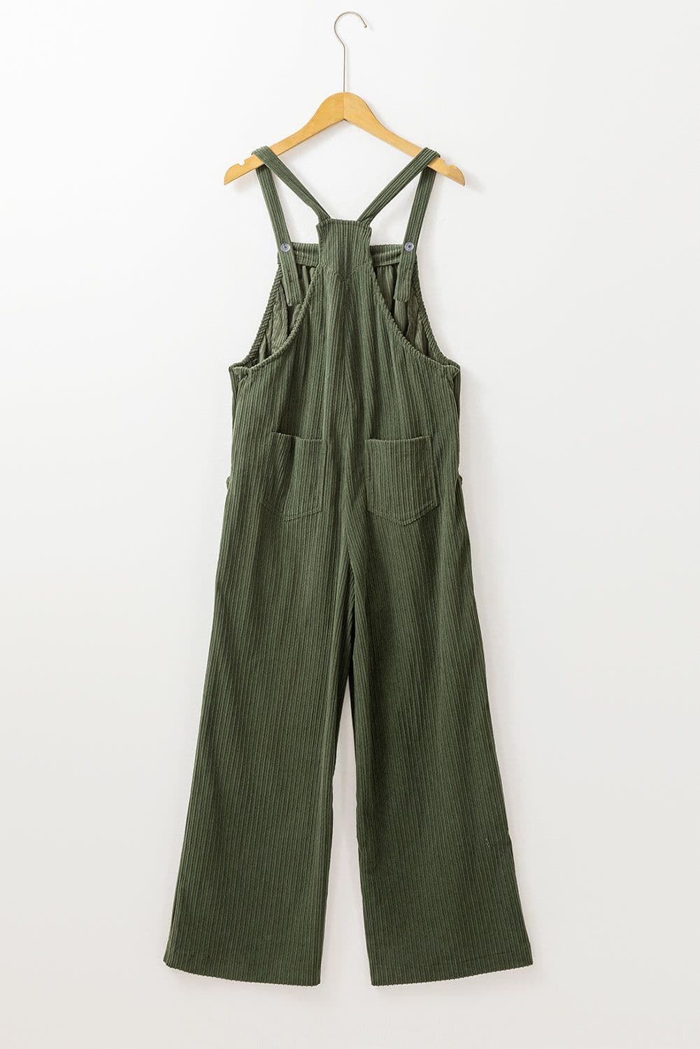 image-Jungle Green Solid Pocketed Loose Fit Corduroy Overall